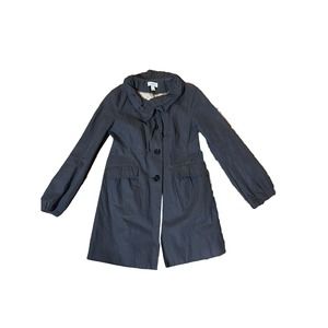 LOFT Drawstring Ruffle Collar Button Front‎ Trenchcoat Duster Jacket sz XS